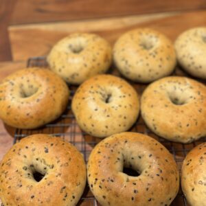 Sichuan Pepper Leaves and Black Sesame Bagel